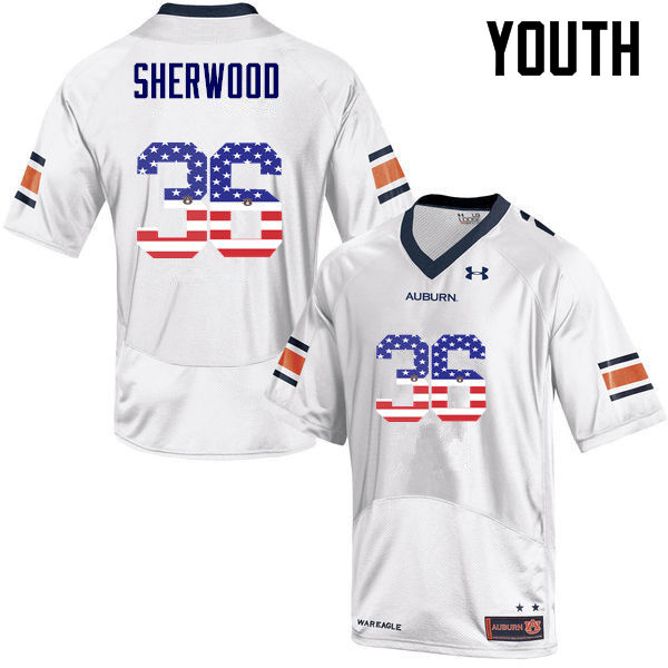 Youth Auburn Tigers #36 Michael Sherwood USA Flag Fashion White College Stitched Football Jersey